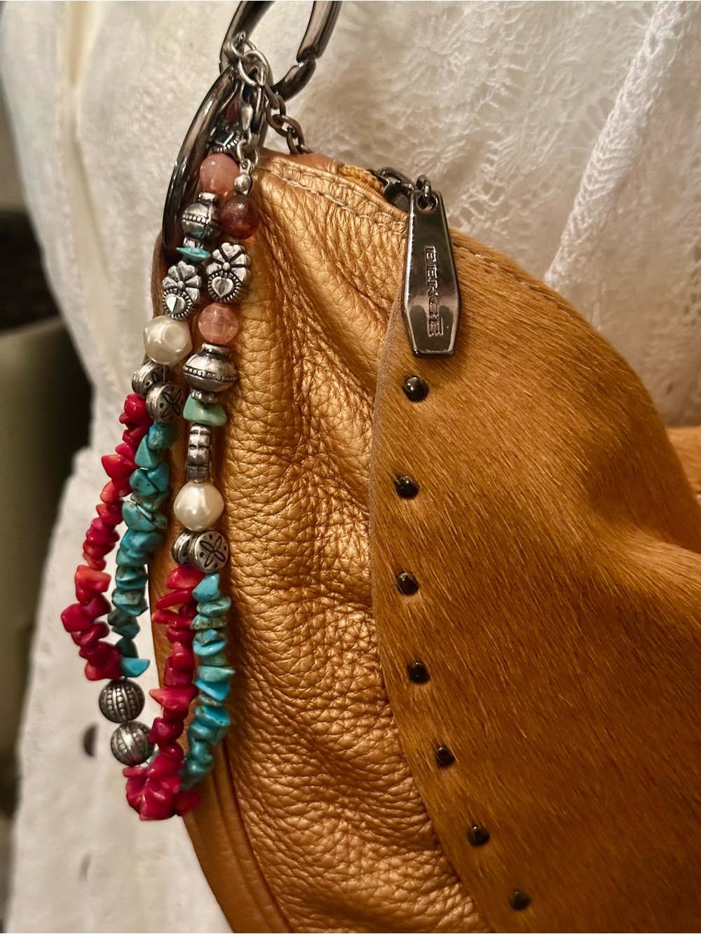 Vintage BERGE Italian Leather Calfskin Crescent shoulder bag southwestern Boho - Picture 3 of 14